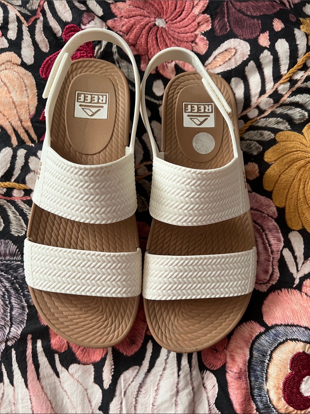 Reef White Double-Strap Slingback Sandals with Brown Footbed